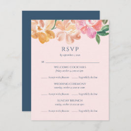 Classic Blue Watercolor Blume Multi Event Hochzeit RSVP Karte