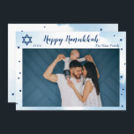 Classic Blue Watercolor Gold Happy Hanukkah Foto Feiertagskarte<br><div class="desc">Classic Blue Watercolor Gold Happy Hanukkah Foto Holiday Card</div>