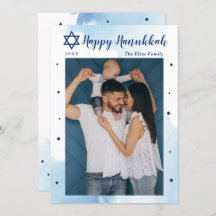 Classic Blue Watercolor Happy Hanukkah Foto