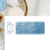 Classic, Blue Watercolor, Monogram Wedding Address
