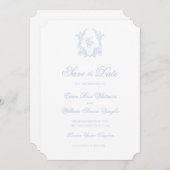 Classic Blue Wedding Crest Save The Date Invite Einladung (Vorne/Hinten)