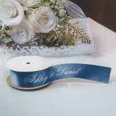 Classic Blue Wedding Elegante Script Calligraphy Satinband