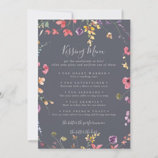 Classic Blue Wedding Kissing Menu Game Card