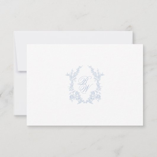 Classic Blue Wedding Monogram Crest QR RSVP Card (Rückseite)