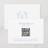 Classic Blue Wedding Monogram Crest QR RSVP Card Karte (Vorne/Hinten)
