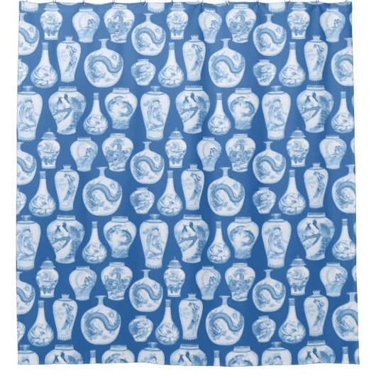 Classic Blue White Chinoiserie Ginger Jars Pattern Duschvorhang (Vorderseite)