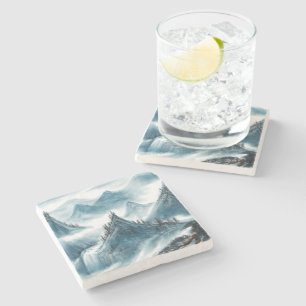 Classic Blue White Chinoiserie Landschaftsbild Mal Steinuntersetzer