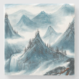 Classic Blue White Chinoiserie Landschaftsbild Mal Steinuntersetzer