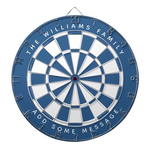 Classic Blue White Custom Familienname und Meldung Dartscheibe (vorne)