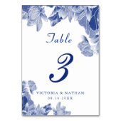 Classic Blue White Floral Chinoiserie Hochzeit Tischnummer (Vorderseite)