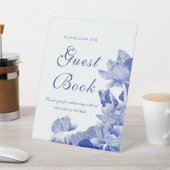 Classic Blue White Floral Wedding Gästebuchschilde Sockelschild (In SItu)