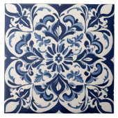 Classic Blue & White Geometric Art Fliese (Vorderseite)