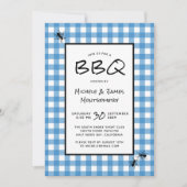 Classic Blue White Gingham Ants GRILLEN Picnic Par Einladung (Vorderseite)