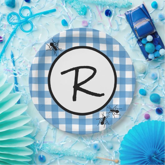 Classic Blue White Gingham Ants GRILLEN Picnic Par Pappteller (Party)
