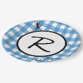 Classic Blue White Gingham Ants GRILLEN Picnic Par Pappteller (Schrägansicht)