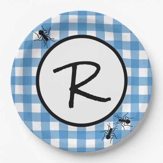 Classic Blue White Gingham Ants GRILLEN Picnic Par Pappteller (Vorderseite)