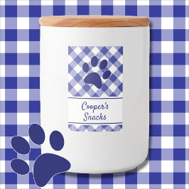 Classic Blue White Gingham Pattern Paw Name Lebensmitteletikett