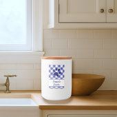 Classic Blue White Gingham Pattern Paw Name Lebensmitteletikett