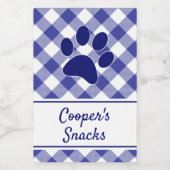 Classic Blue White Gingham Pattern Paw Name Lebensmitteletikett (Einzelnes Label)