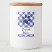 Classic Blue White Gingham Pattern Paw Name Lebensmitteletikett (Vorderseite)