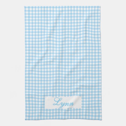 Classic Blue & White Gingham | Personalized Name Geschirrtuch (Vertikal)