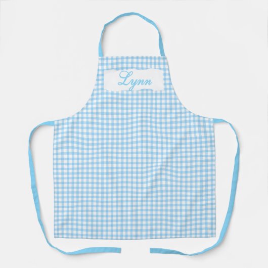 Classic Blue & White Gingham | Personalized Name Schürze (Vorderseite)