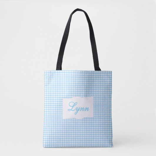Classic Blue & White Gingham | Personalized Name Tasche (Vorderseite)