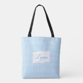 Classic Blue & White Gingham | Personalized Name Tasche (Rückseite)