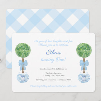 Classic Blue & White Little Boy 1. Geburtstag Part Einladung
