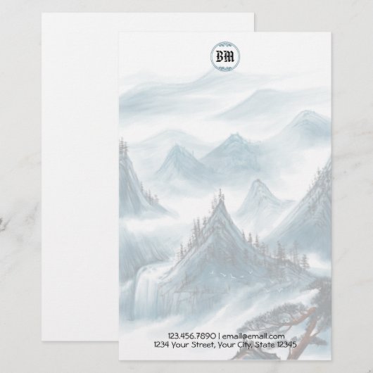 Classic Blue White Mountain View Letterhead Briefpapier (Vorne/Hinten)