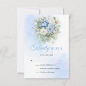 Classic Blue White Peony Eucalyptus Wedding RSVP (Vorderseite)