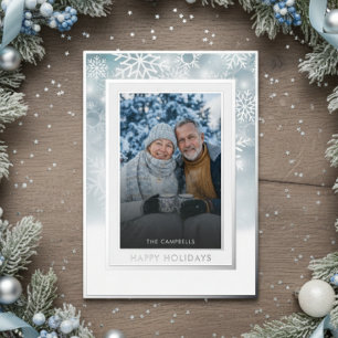 Classic Blue White Snowflake Happy Holidays Foto Folien Feiertagskarte