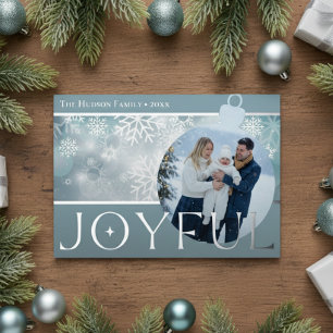 Classic Blue White Snowflake Joyful Bulb Foto Folien Feiertagskarte