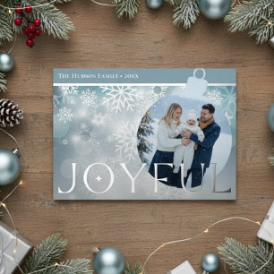 Classic Blue White Snowflake Joyful Bulb Foto Folien Feiertagskarte