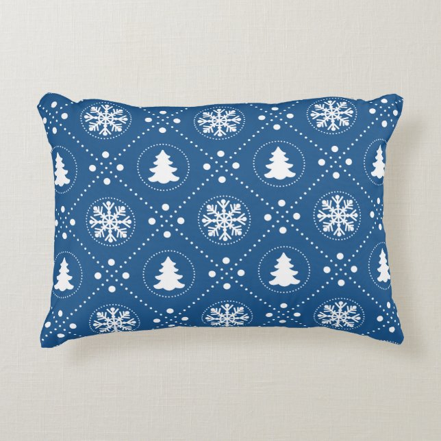 Classic Blue White Snowflake Weihnachtsbaumdesign Zierkissen (Vorderseite)