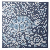 Classic Blue White Verziert Turtle Forest Floral A Fliese (Vorderseite)