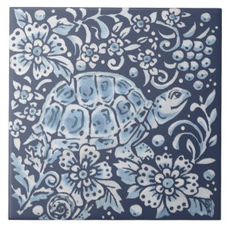 Classic Blue White Verziert Turtle Forest Floral A Fliese