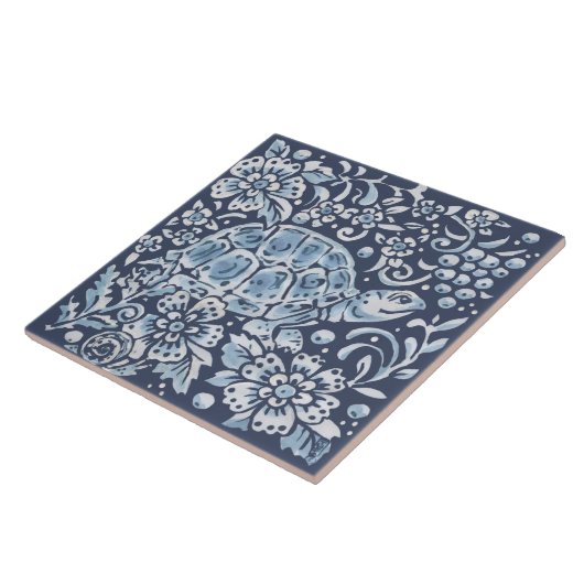 Classic Blue White Verziert Turtle Forest Floral A Fliese (Seite)