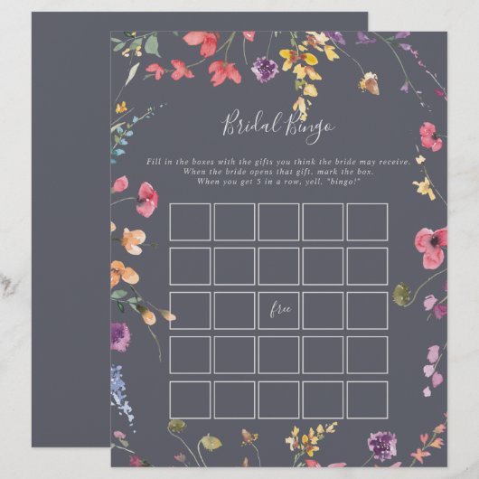 Classic Blue Wild Floral Bridal Bingo Game (Vorne/Hinten)