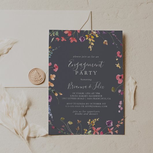 Classic Blue Wild Floral Engagement Party Einladung