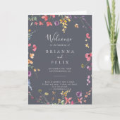 Classic Blue Wild Floral Folded Wedding Programm (Vorderseite)