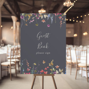 Classic Blue Wild Floral Guest Book Sign Poster