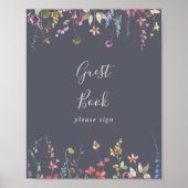 Classic Blue Wild Floral Guest Book Sign Poster (Vorne)