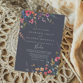 Classic Blue Wild Floral Spanish Wedding Einladung