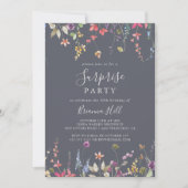 Classic Blue Wild Floral Surprise Party Einladung (Vorderseite)