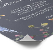 Classic Blue Wild Floral Unplugged Zeremonie Poster (Ecke)