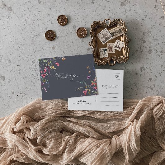 Classic Blue Wild Floral Vielen Dank Postkarte