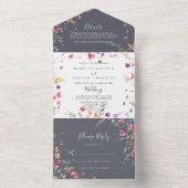Classic Blue Wild Floral Wedding All In One Einladung (Innen Boden)