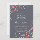 Classic Blue Wild Floral Wedding Breakfast Einladung (Vorderseite)