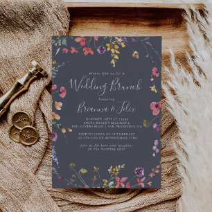 Classic Blue Wild Floral Wedding Brunch Einladung